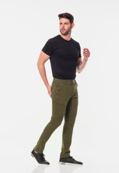 Calça masculina Slim em Sarja 7898 Verde