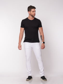 Calça masculina slim em Sarja 7901 Branca
