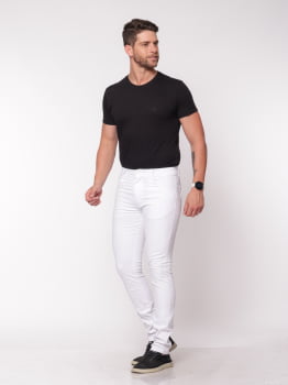 Calça masculina slim em Sarja 7901 Branca