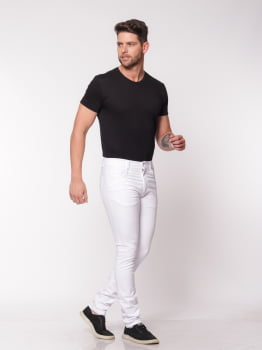 Calça masculina slim em Sarja 7901 Branca