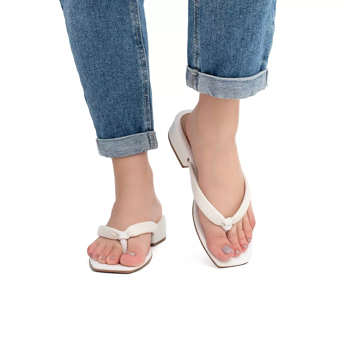 Sandália Feminina Com Saltinho Baixo Estilo Tamanco - A014 Branco