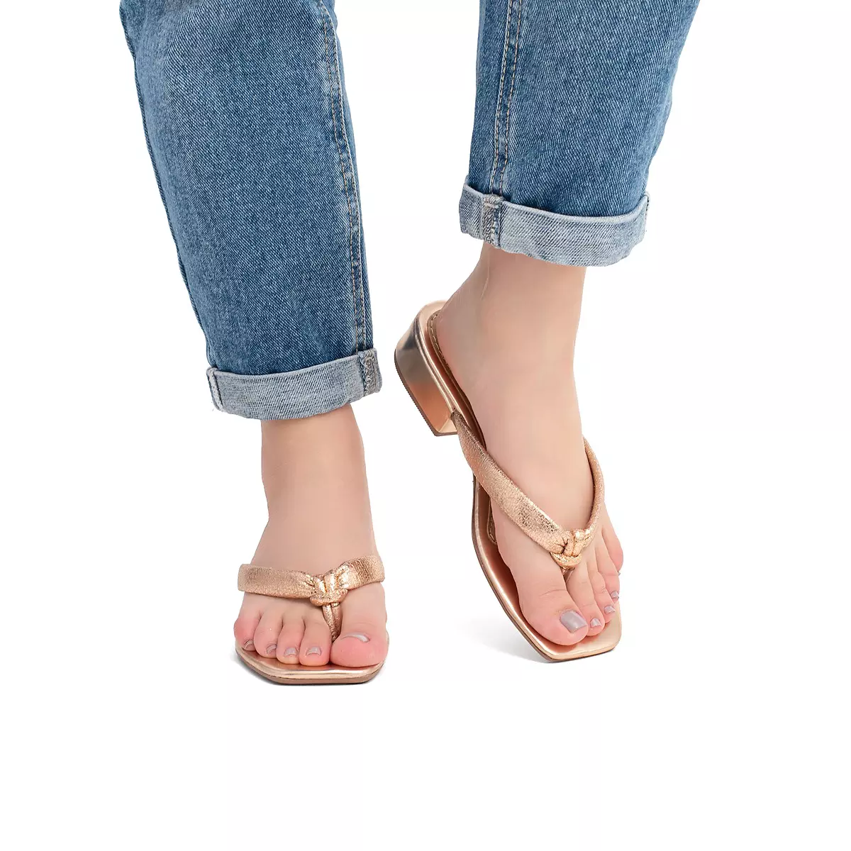 Sandália Feminina Com Saltinho Baixo Estilo Tamanco - A014 Bronze