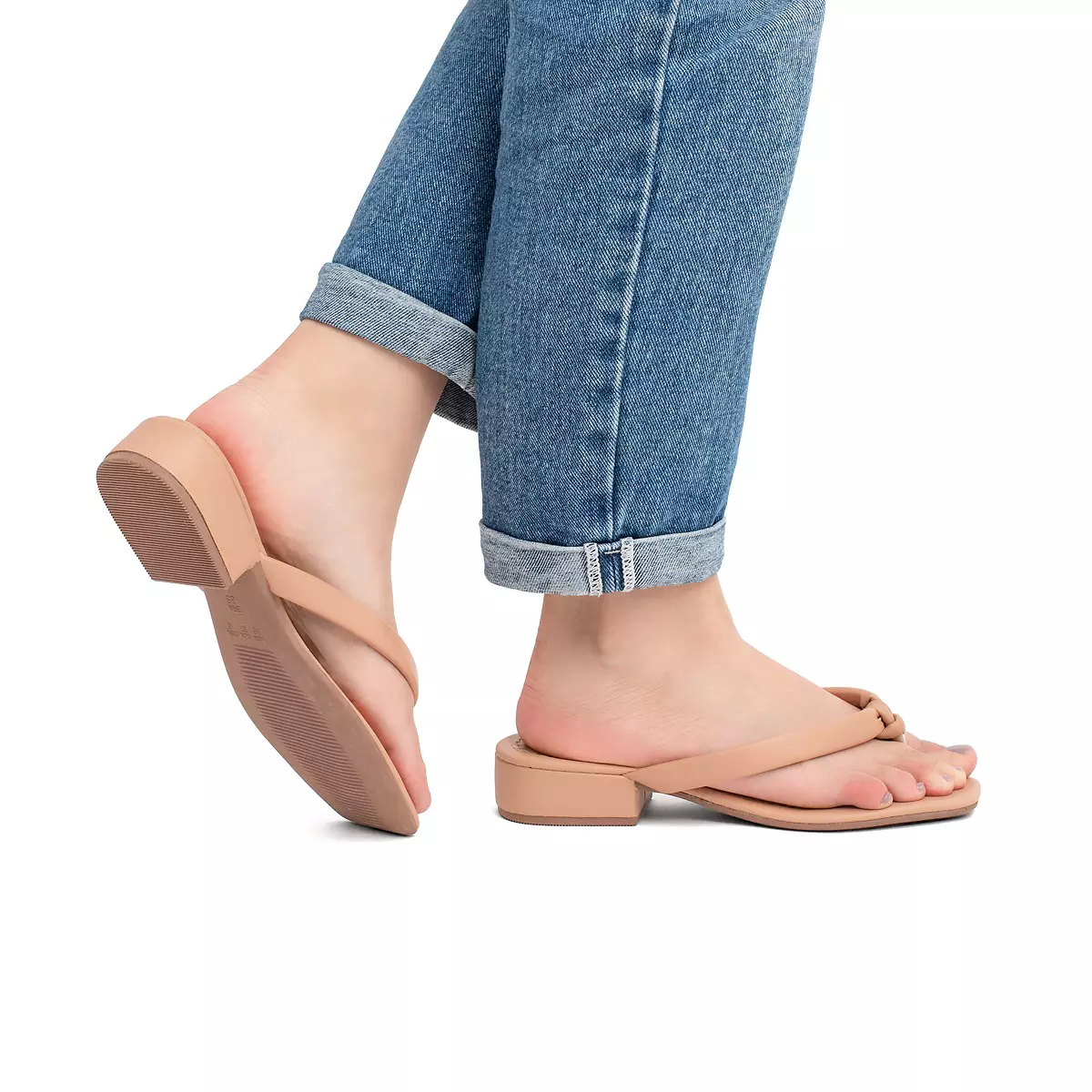 Sandália Feminina Com Saltinho Baixo Estilo Tamanco - A014 Nude