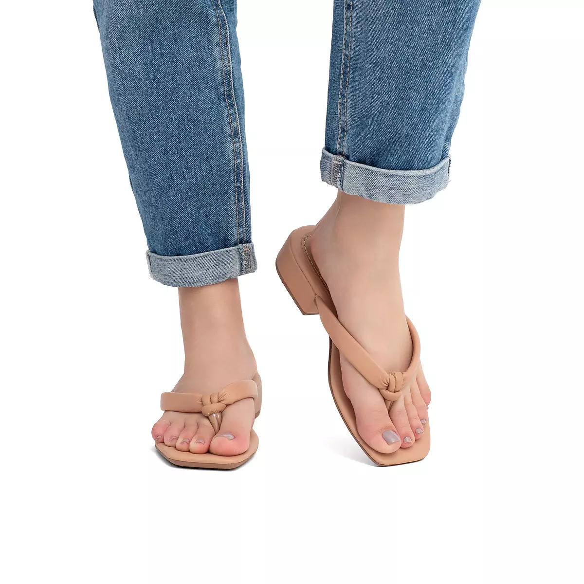 Sandália Feminina Com Saltinho Baixo Estilo Tamanco - A014 Nude