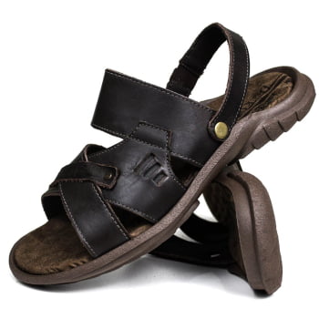 Sandália Papete Masculina De Couro Chocolate 2200 - DCB2200LTCHC