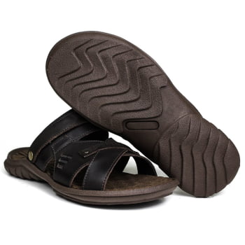 Sandália Papete Masculina De Couro Chocolate 2200 - DCB2200LTCHC