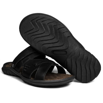 Sandália Papete Masculina De Couro Preto - DCB2200LTPTO