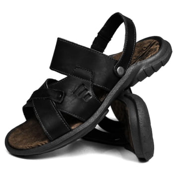 Sandália Papete Masculina De Couro Preto - DCB2200LTPTO