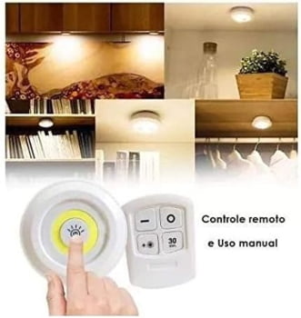 3 Luminárias Lâmpada Led Spot Sem Fio Portátil Controle Remoto