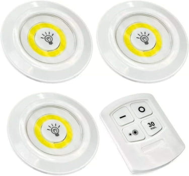 3 Luminárias Lâmpada Led Spot Sem Fio Portátil Controle Remoto